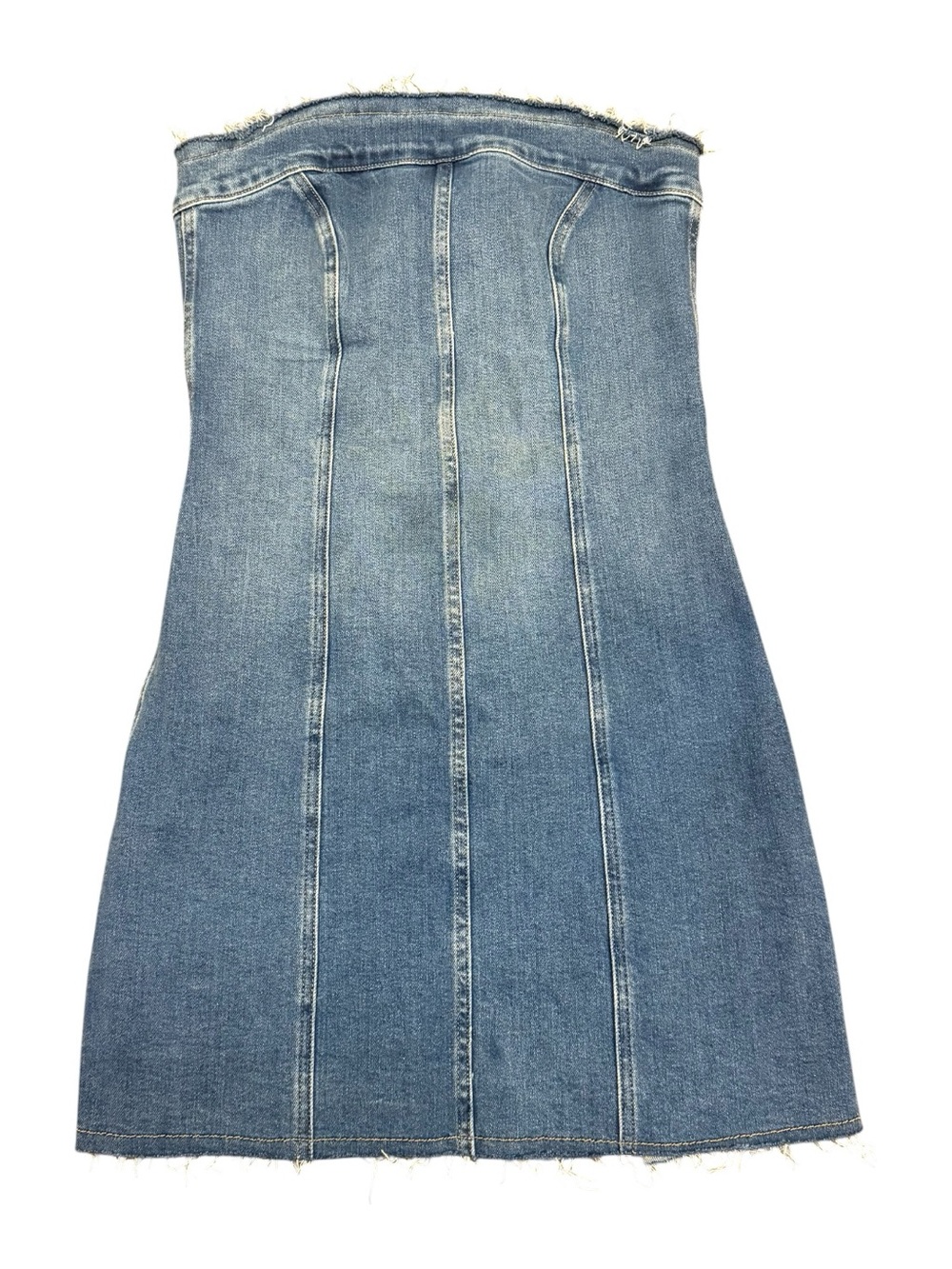 NWOT Good American Frayed Edge Light Denim Strapless Mini Dress Size 3